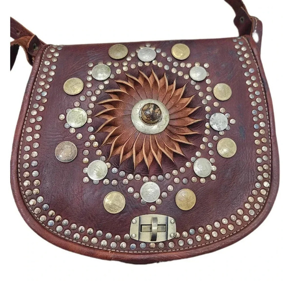 VINTAGE HIPPIE Western LEATHER GYPSIE COINS CROSSBODY Bag, Women's OS - Picture 2 of 6